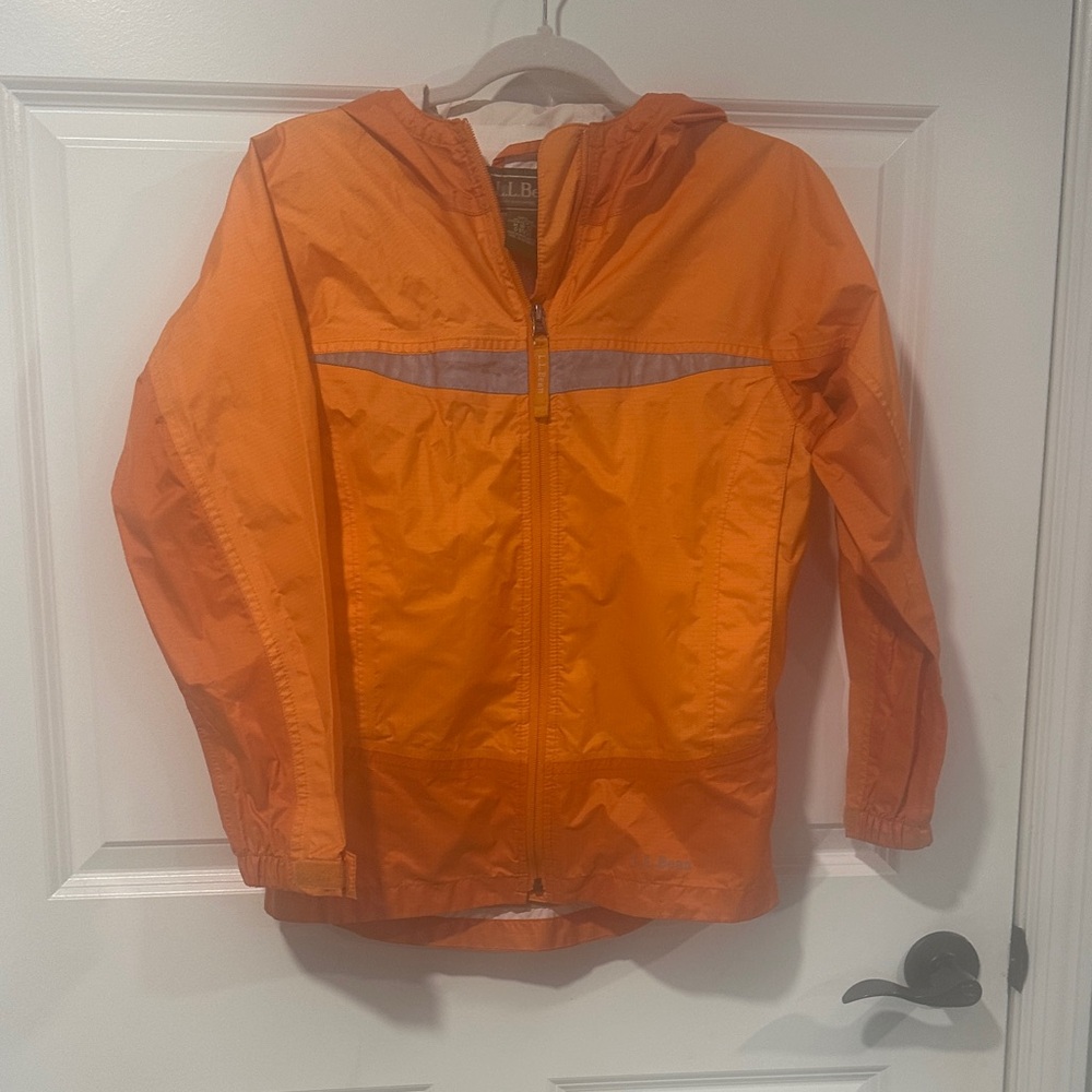 L.L. Bean Kids Orange Raincoat with Reflective Stripe